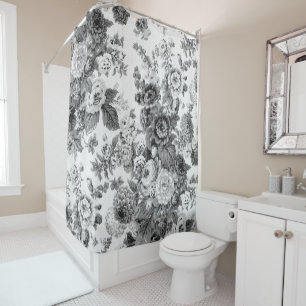 Black & White Gray Tone Vintage Floral Toile No.3