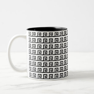 Black & White Greek Geometric Pattern Two-Tone Coffee Mug