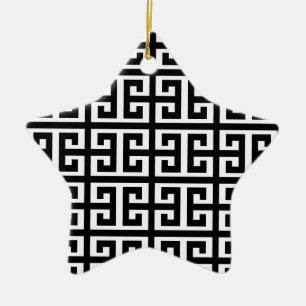 black white greek key ceramic ornament