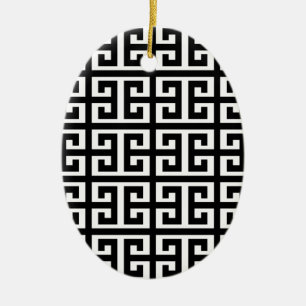 black white greek key ceramic ornament