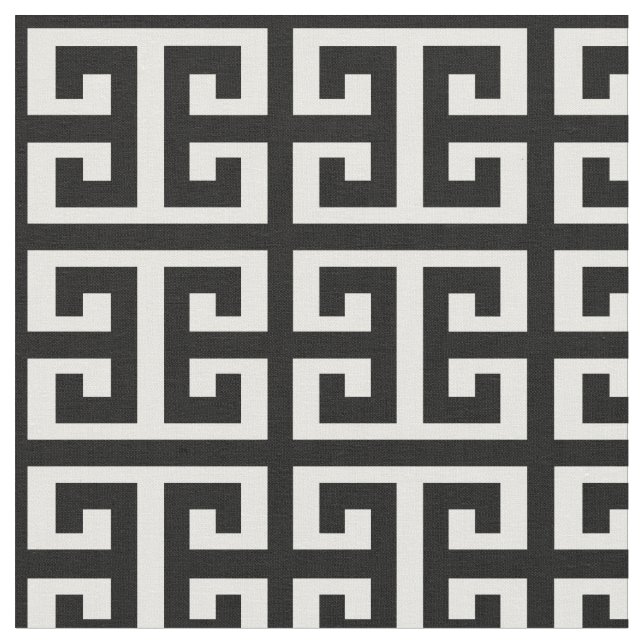 black white greek key fabric (Close Up)