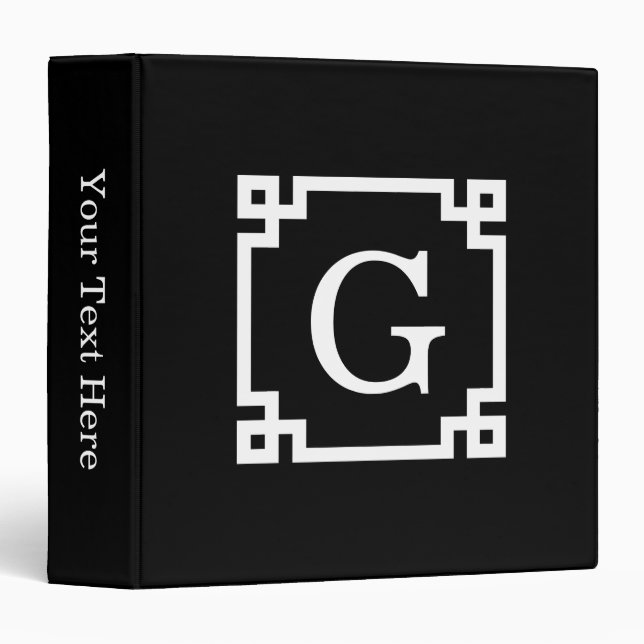 Black White Greek Key Frame #2 Initial Monogram Binder (Front/Spine)