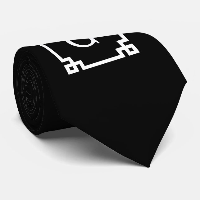 Black White Greek Key Frame #2 Initial Monogram Tie (Rolled)