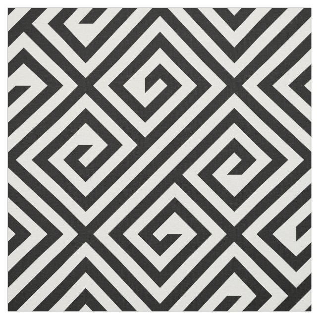 Black White Greek Key Geometric Pattern Fabric (Swatch)