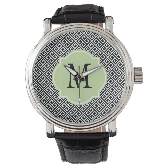Black & White Greek Key Pattern Watch (Front)