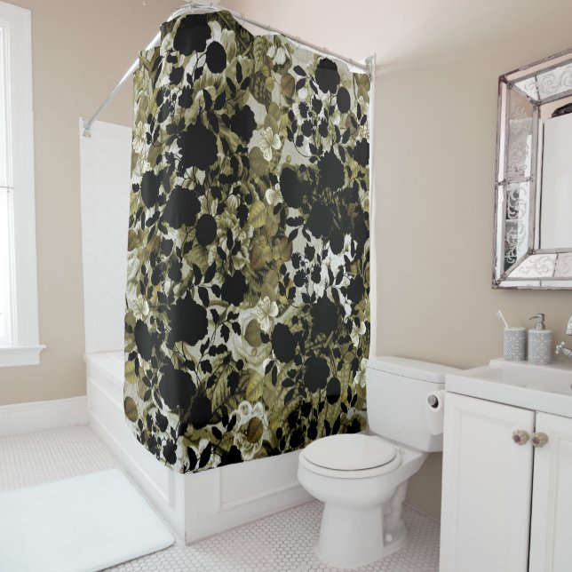 Black White Green Botanical Garden Floral Toile (In Situ)