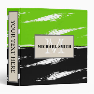 Black White Green Brush Stroke Monogram Binder