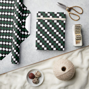 Black White Green Chequerboard Chequered  Wrapping Paper