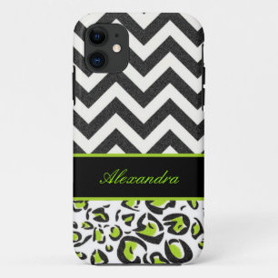 Black, White, Green, Chevron, Animal Pattern iPhone 11 Case