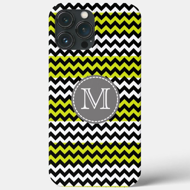 Black White Green Chevron Zigzag Monogram Case-Mate iPhone Case (Back)