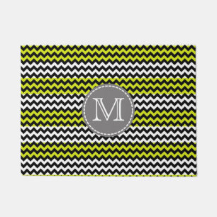 Black White Green Chevron Zigzag Monogram Doormat