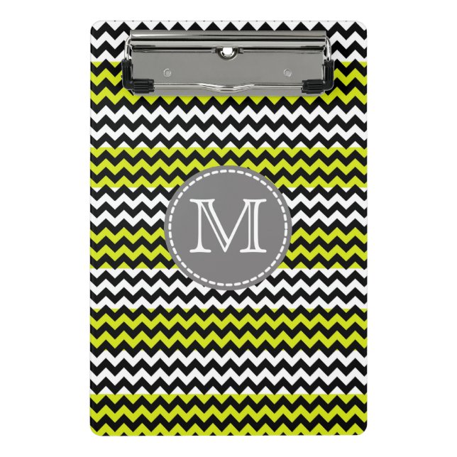 Black White Green Chevron Zigzag Monogram Mini Clipboard (Front)