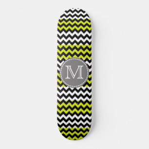 Black White Green Chevron Zigzag Monogram Skateboard