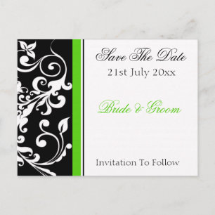 Black White Green Floral Invitation, 21st July ... Announcement Postcard