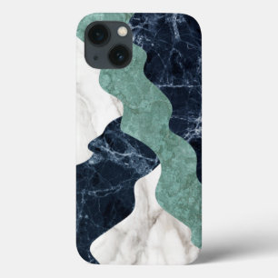 Black White Green Marble Texture iPhone 13 Case