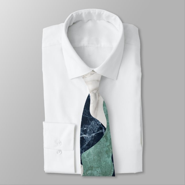 Black White Green Marble Texture Tie (Tied)