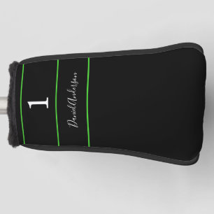 Black white green name number stripes script golf head cover