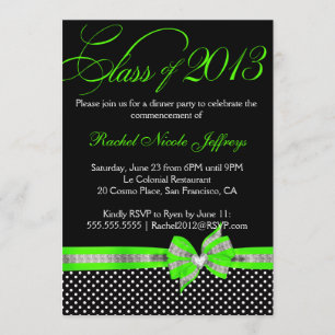 Black White Green Polka Dot Graduation Invitation