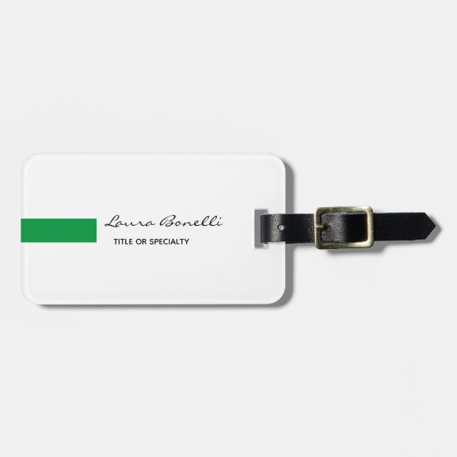 Black White Green Professional Modern Luggage Tag (Front Horizontal)