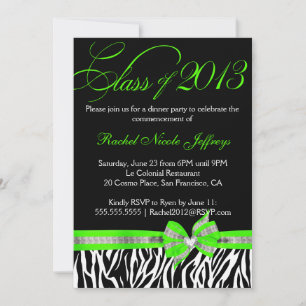 Black White Green Zebra Graduation Invitation