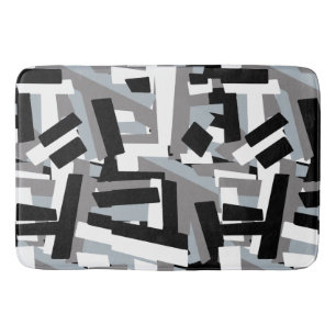 Black White Grey Abstract Geometric Patches Bath Mat