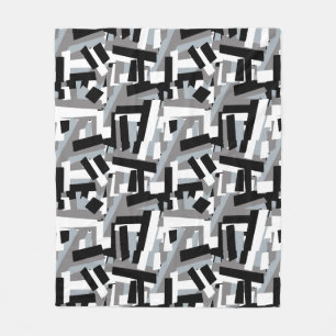Black white grey abstract geometric patches  fleece blanket