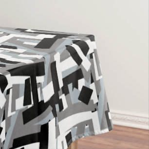 Black White Grey Abstract Geometric Patches Tablecloth