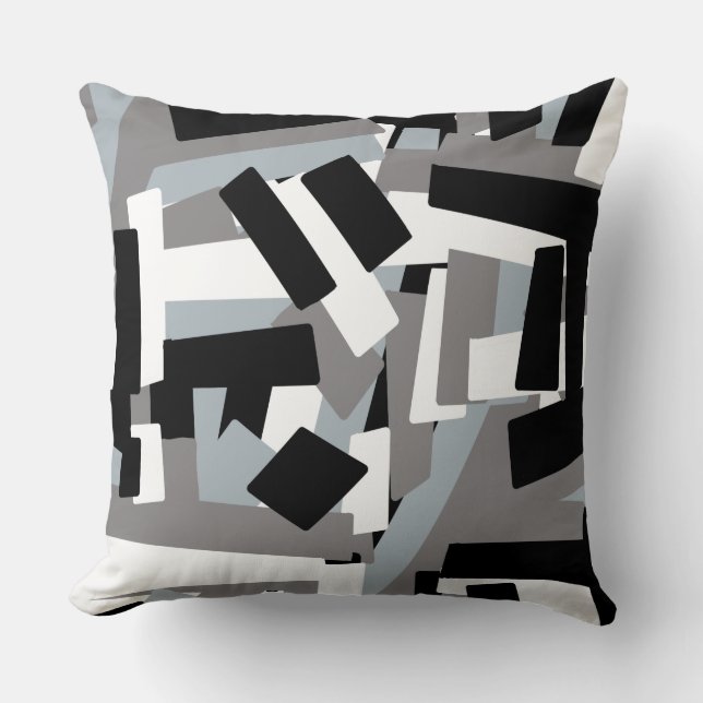 Black White Grey abstract Geometric Patches Throw Pillow (Front)