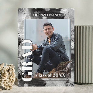 Black White Grey Abstract Graduation Announcement Postcard