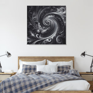 Black White Grey Abstract Modern Simple Swirl Canvas Print