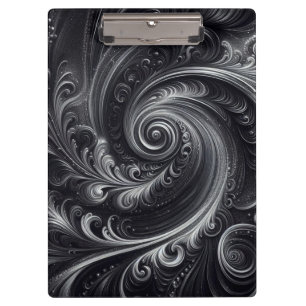 Black White Grey Abstract Modern Simple Swirl Clipboard