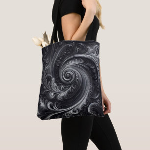 Black White Grey Abstract Modern Simple Swirl Tote Bag