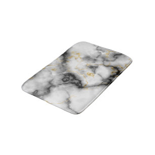 Black White Grey and Gold Marble Pattern Bath Mat