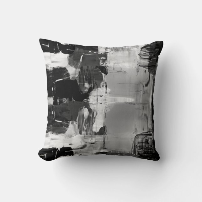 Black & White Grey Artistic Abstract Colour Block Throw Pillow (Front)