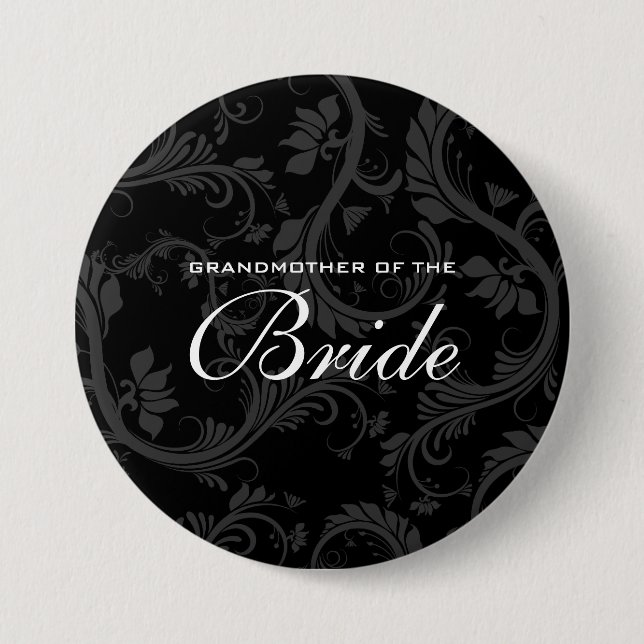 Black white grey bride bridal 3 inch round button (Front)
