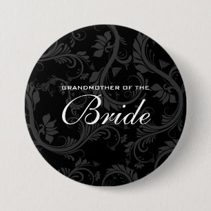 Black white grey bride bridal 3 inch round button