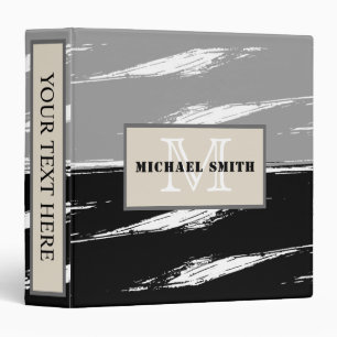 Black White Grey Brush Stroke Monogram Binder