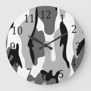 Black White Grey Camouflage Round Clock