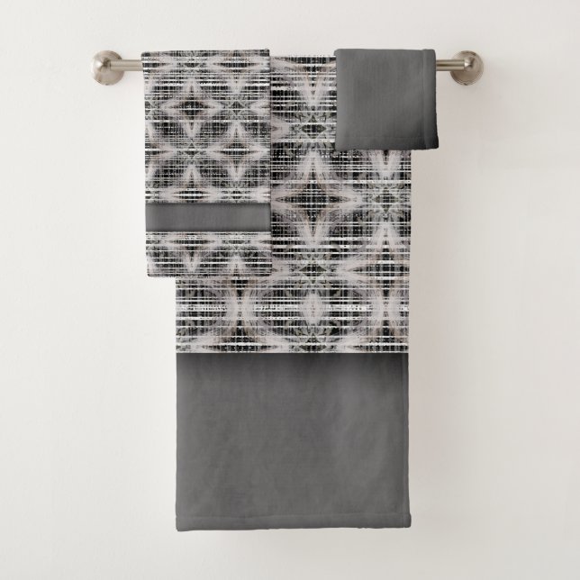 Black, White, & Grey Check Diamond Pattern Bath Towel Set (Insitu)