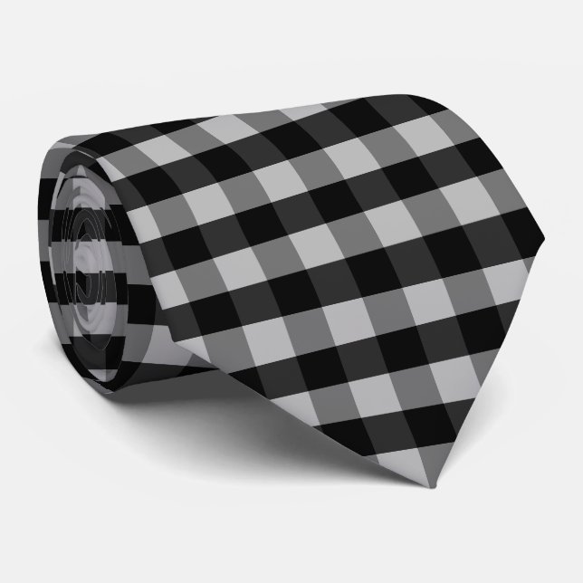 Black White Grey Chequerboard Tie (Rolled)