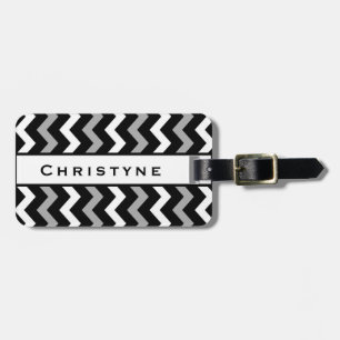 Black White & Grey Chevron Print Pattern Luggage Tag