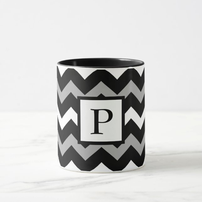 Black White & Grey Chevron Print Pattern Mug (Center)