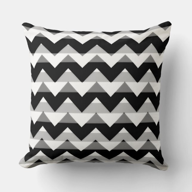 Black White Grey Chevron Zigzag Throw Pillow (Front)