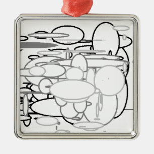 Black White Grey Circles, Digital Art by Kids :) Metal Ornament