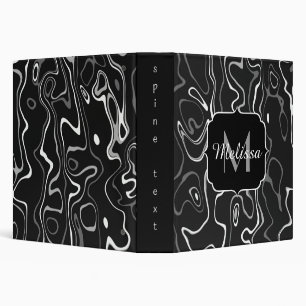 Black white grey damascus abstract swirls Monogram Binder