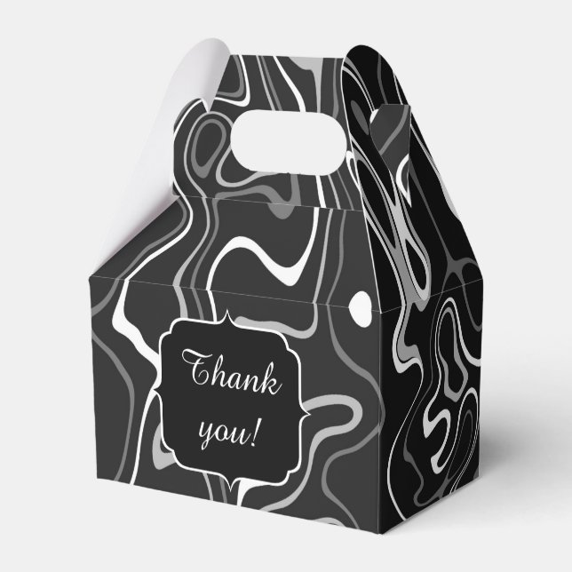Black white grey damascus abstract swirls Monogram Favor Box (Back Side)