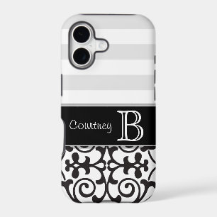 Black White Grey Damask Monogram iPhone 5