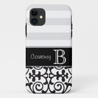 Black White Grey Damask Monogram iPhone 5 iPhone 11 Case