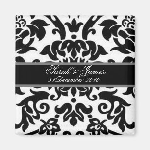 Black white & grey damask save the date magnet