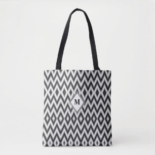 Black White Grey Diamond Pattern Monogram Template Tote Bag